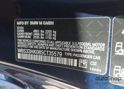 2025 BMW M4 Competition xDrive z USA, uszkodzony, nr VIN WBS33HK08SCT35579